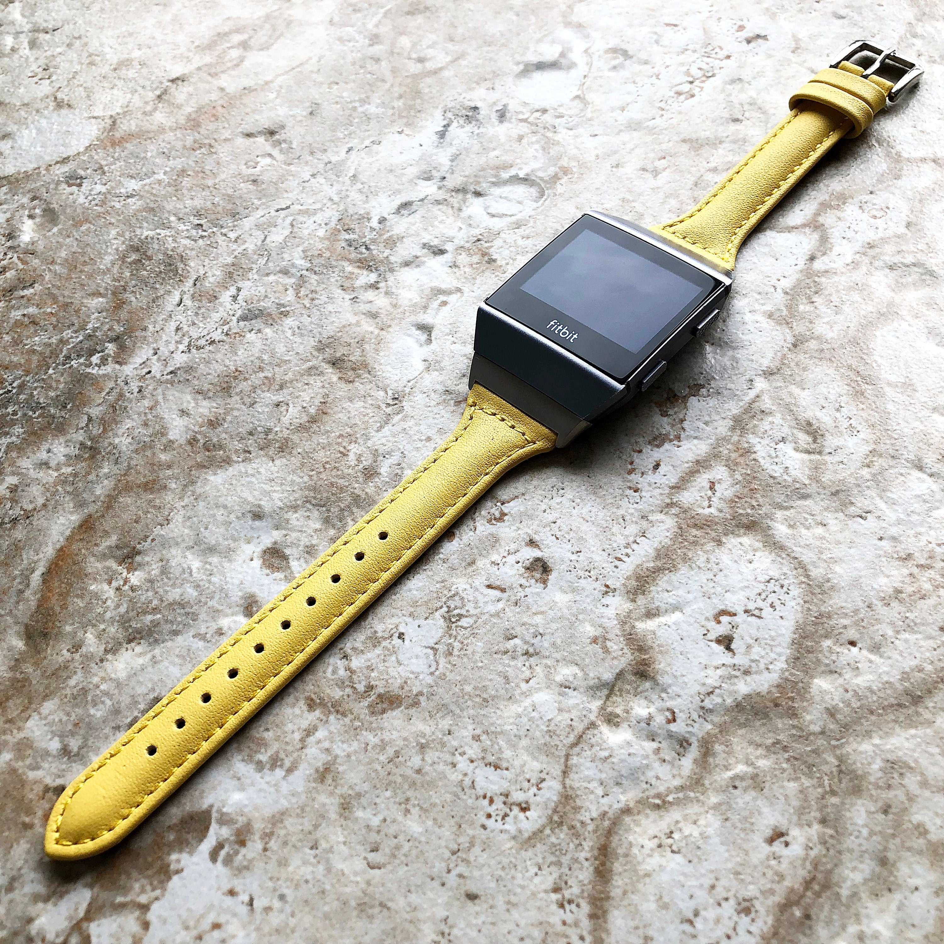 Fitbit Ionic Yellow Color Slim Elegant Soft Leather Band Strap Bracelet for Smartwatch Quick Release Adapters in Silver Rose Gold Black